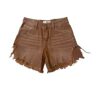 VERVET Denim Jean Shorts Distressed Ripped Raw Hems Taupe Womens XS